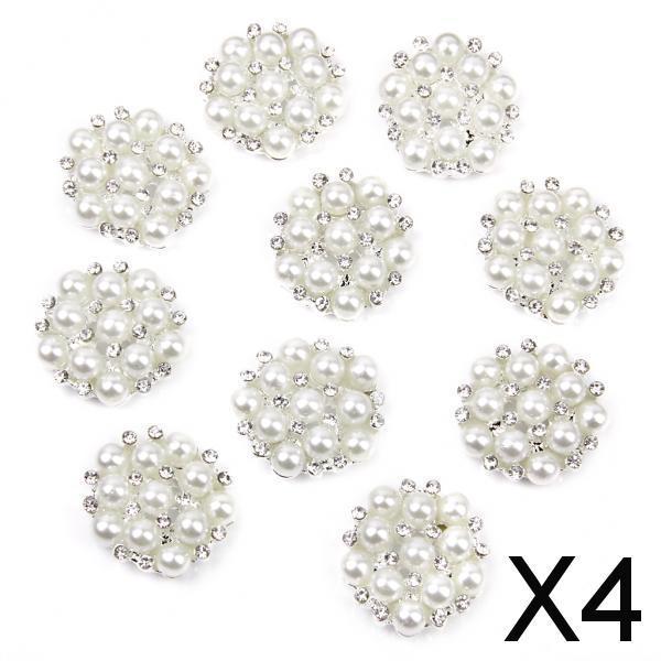 Maxbell 4x10pcs 20mm Crystal Rhinestone Pearl Flower Embellishments Button Flatback