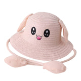 Maxbell Bunny Ears Straw Hat Cap Wide Brim Children Beach Hat for Beach Summer Trips Light Pink