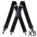 Maxbell 3xMen's Suspenders Elastic Straps Solid Heavy Duty 4 Clips Adjustable Unisex Black