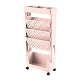 Maxbell Mobile Bookshelf Cart Organizer Study Room Kids Rolling Bookcase with Wheels Pink