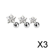 Maxbell 3xset of 3-size 316L Steel Star Clear Zircon Ear Studs Body Piercing Studs