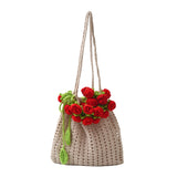 Maxbell 3D Rose Bouquet Bouquet Woven Beach Bag Shoulder Bag for Trip Shopping Red