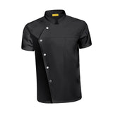 Maxbell 4xMen Women Chef Coat Jacket Snap Button Food Service Summer for Waiter Hotel L Size Black