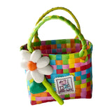 Maxbell Flower Woven Bag Shopping Basket Picnic Basket for Outdoor Harvesting Garden Colorful Flower