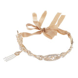 Maxbell 1920s Flapper Headband Headpiece Hair Accessories Gold (Champagne Ribbon)