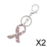 Maxbell 2xPink Ribbon Crystal Charm Pendant Key Ring Key Chain