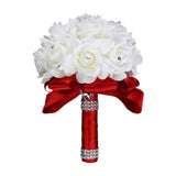 Maxbell Bride Holding Bouquet Romantic Wedding Bouquet for Party Outdoor Anniversary Red