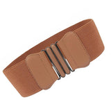 Maxbell Fashion Womens Ladies Faux Leather Wide Elastic Buckle waist belt Hot Brown
