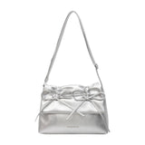 Maxbell Women Underarm Bag with Bowknot Decor Elegant Medium Size Purse Shoulder Bag Silver