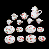 Maxbell 30pcs of Floral Print & Red Cherry Dollhouse Dining Ware Porcelain Tea Dish set