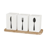 Maxbell Kitchen Utensils Holder Spoon Fork Knives Flatware Dispenser for Cafe Pantry White