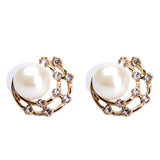 Maxbell Golden Hoop Earring Simulated Pearl Round Earring Fashion Crystal Jewelry Charming Party Stud Ear - Aladdin Shoppers