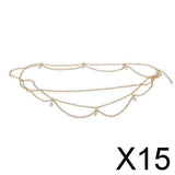 Maxbell 15xGold Layered Faux Pearl Hairband Head Chain Hair Accessories Jewelry