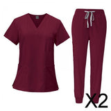 Maxbell 2xFemale Scrub Set Machine Washable Nurse Work Clothing for Beauty Salon