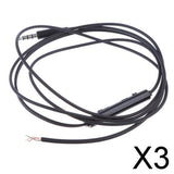 Maxbell 3x3.5mm DIY Earphone Audio Cable with Mic Volume Control Headphone Wire Black