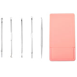Maxbell Maxbell 5Pieces Blackhead Remover Acne Blemish Needle Pimple Extractor + Mirror Pink