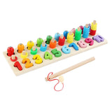 Chinese Checkers 12" Wooden Chessboard with Wooden Fishing Toy for Kids Play