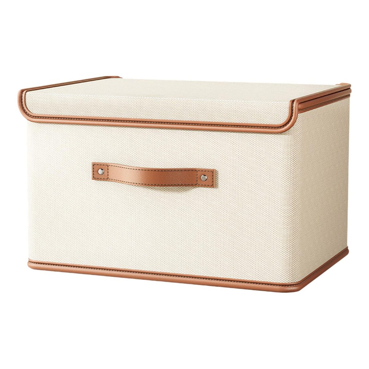 Maxbell Lidded Storage Bin Foldable Storage Organizer for Comforters Pillows Cabinet Beige 44x30x29cm