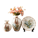 Maxbell Ceramic Flower Vase Set Boho with Round Tray for Indoor Farmhouse Decoration Style B