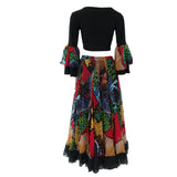 Maxbell Maxbell Gypsy Long Dress Belly Dance Maxi Skirt Set Bollywood Dancing Costumes Black