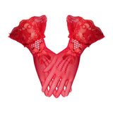 Maxbell Short Lace Gloves for Women Formal for Opera Cutout Accessories Dinner Party Red
