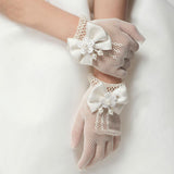 Maxbell Flower Girl Satin Bow Gauze Gloves Bridesmaid Communion Wedding Party Beige