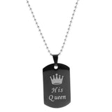 Maxbell 2pcs Her King & His Queen Dog Tag Pendant Couple Necklace Lovers Beads Chain