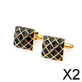 Maxbell 2xMens Shirt Square Grid Cufflinks Wedding Party Gift Cufflinks Gold Black
