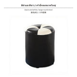 Maxbell Leather Ottoman, Round Stool with High-Elastic Sponge, Modern Accent Rustic Footrest, Multi-Functional Shoe Bench for Entryway & Living Room, Wood Frame, 32cm Dia, 35cm/40cm Height, Assorted hues Black White