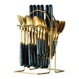 Maxbell Stainless Steel Flatware Cutlery Set Vintage Flatware for Party Hotel Dining green gold