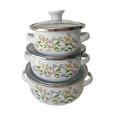 Maxbell 3Pcs Enamel Stockpot with Lid Gifts Cooking Pots for Cooking Restaurant Home Flower