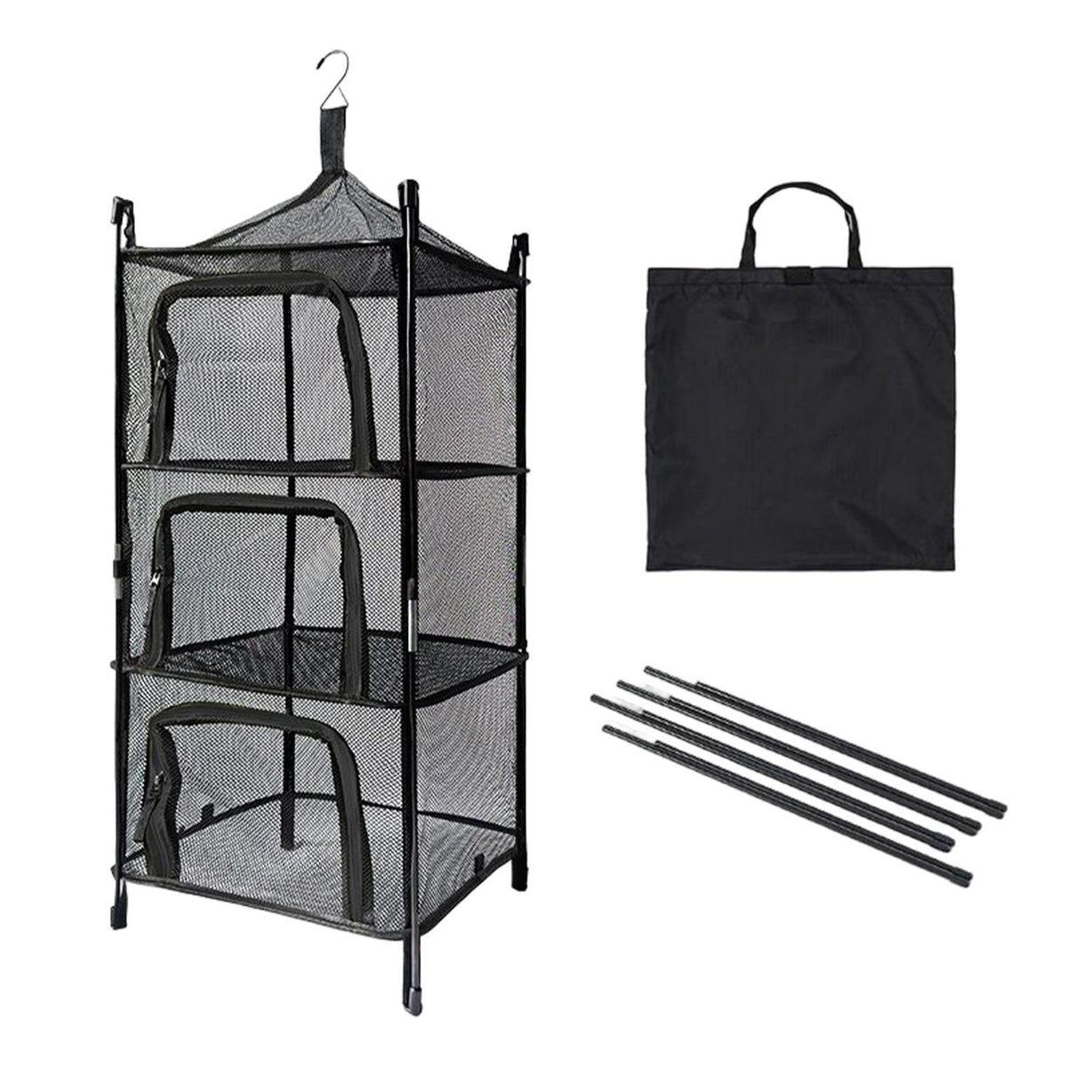 Maxbell Maxbell Multi Layers Hanging Drying Rack Net Foldable Lightweight (Black) black