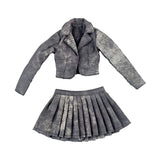 Maxbell 1:6 Short Jacket Pleated Skirt Set Trendy Soft Lightweight for Action Figure Black Gray