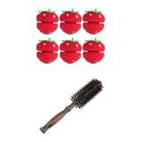 Maxbell Wood Round Hairdressing Comb brush&Pure Bristle and Strawberry Hair Curlers