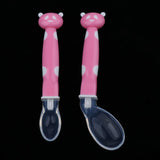 Maxbell 2Pcs Baby Bent-Handled Spoon Weaning Soft Silicone Head Tableware Pink