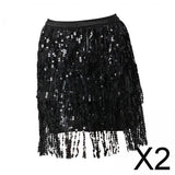 Maxbell 2xSequin Tassel Skirt Boho Fashion Sequins Fringe Skirt for Party Rave Women M Black