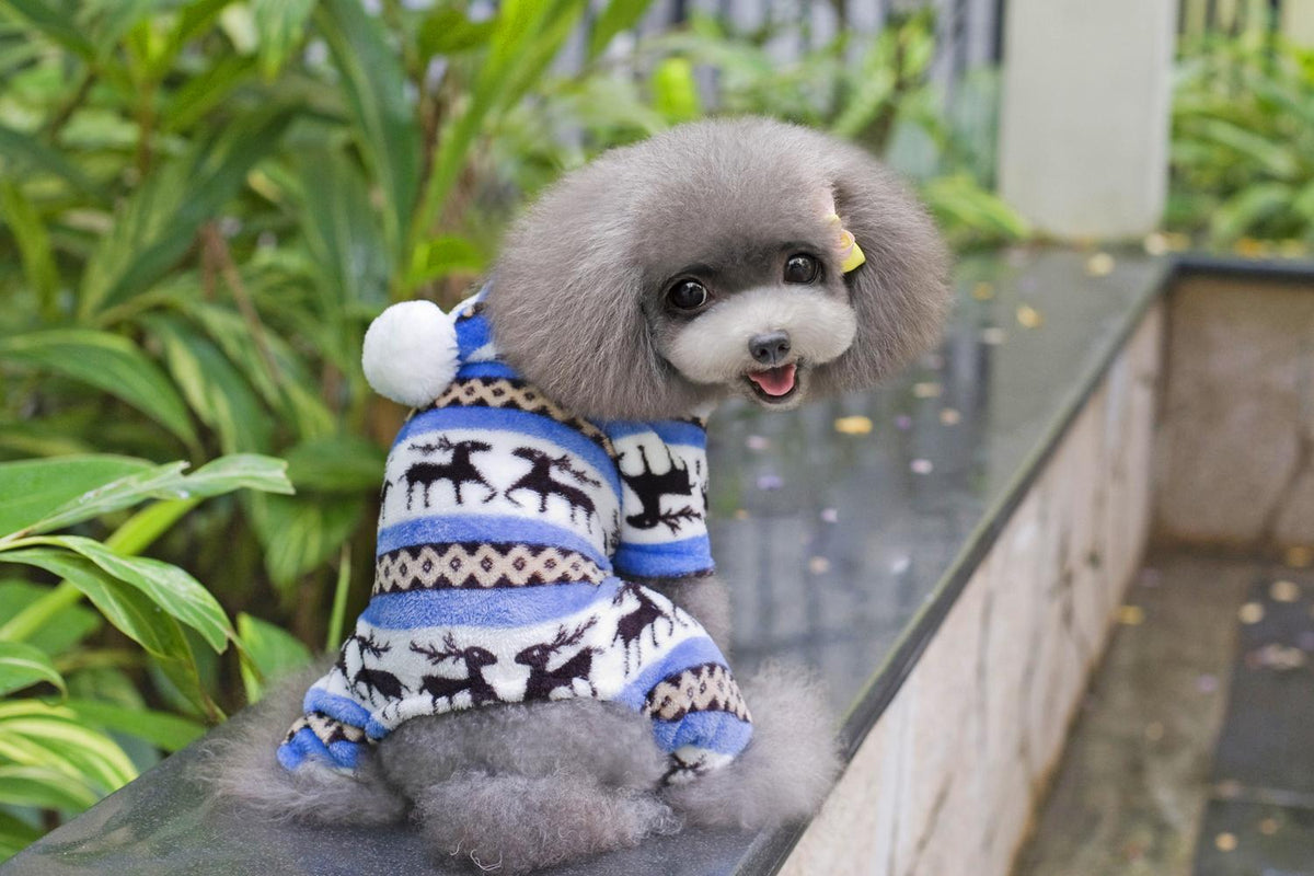 Maxbell Maxbell Classic Christmas Deers Pattern Warm Fleece Jumpsuits for Pets Dogs M Blue
