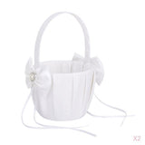 Maxbell 2x Ivory Bow Pearl Satin Basket Wedding Flower Girl Baskets Party Supplies
