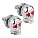 Maxbell 4pc Black & Silver 3D Skull Motorcycle License Plate Frame Bolts Fastener Screws