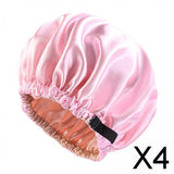 Maxbell 4xsatin Caps Sleeping Caps Adjustable Hair Care Hat Round for Sleeping Pink