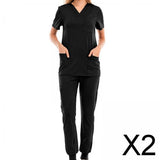 Maxbell 2xNursing Uniforms Scrub Set Top and Drawstring Trouser V Neck for Cosmetology