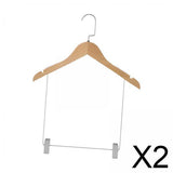Maxbell 2xWooden Suit Hangers Pant Hangers Swivel Hook Sturdy Durable with Clips for Woman Clothes