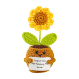 Maxbell Artificial Flower Pot Small Potted Knitted Flower Handmade Crochet Sunflower Yellow Pot 7cmx13cm