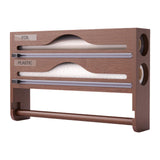 Maxbell Wrap Dispenser Bamboo Aluminum Foil and Parchment Wrapping Paper Storage 3 in 1 brown