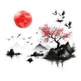 Maxbell Chinese Ink Crane Wall Decal Modern Art Sticker for Bedroom Door Living Room
