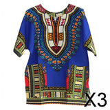 Maxbell 3xUnisex African Dashiki Shirt V Neck Short Sleeve Comfortable Summer Wear One Size  Blue