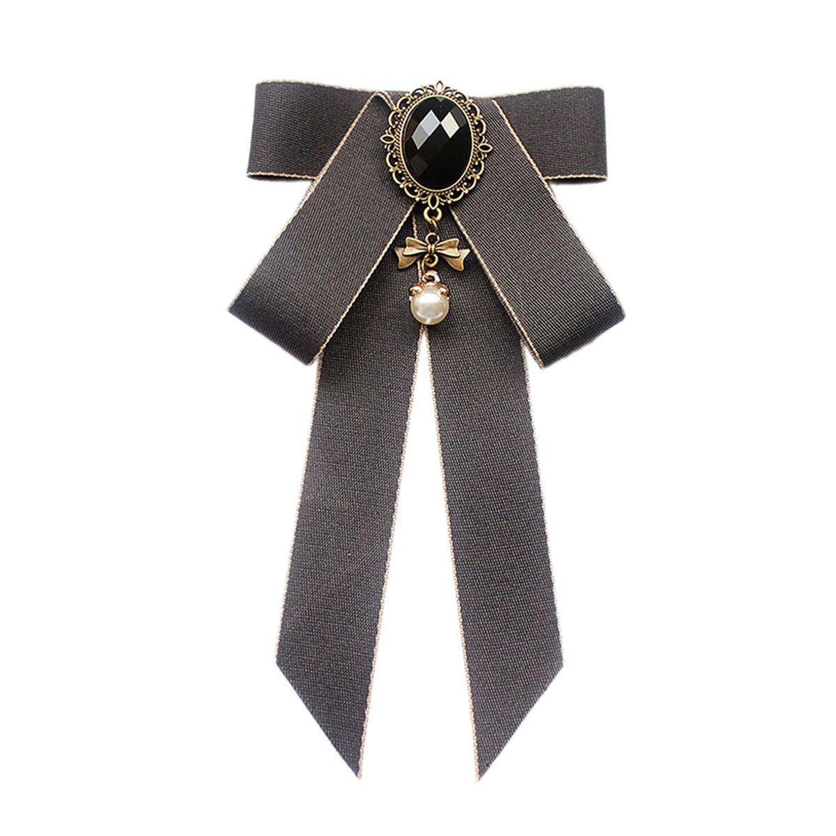 Maxbell Maxbell Bow Tie Ribbon Brooch Bowknot Bow Tie Gift Collar Pin for Shirt Uniform Suit Gray
