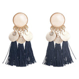 Maxbell 2.56in Bohemian Multicolor Tassel Earrings Fringe Drop Earrings Navy - Aladdin Shoppers