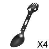 Maxbell 4x8-in-1 Multipurpose Camping Spoon Fork Spork Beer Bottle Can Opener Black