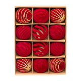Maxbell 12Pcs 6cm Christmas Tree Red Ball Ornaments Flocked Material for Anniversary